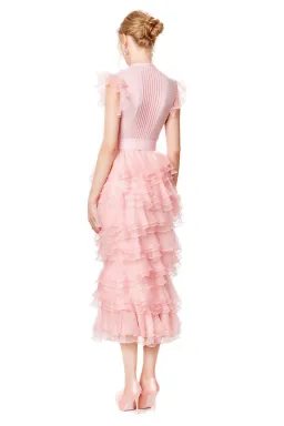 Ivan Young Silk Ruffles Tiered Midi Dress Pink Size 8 for rent on The Volte - image 3