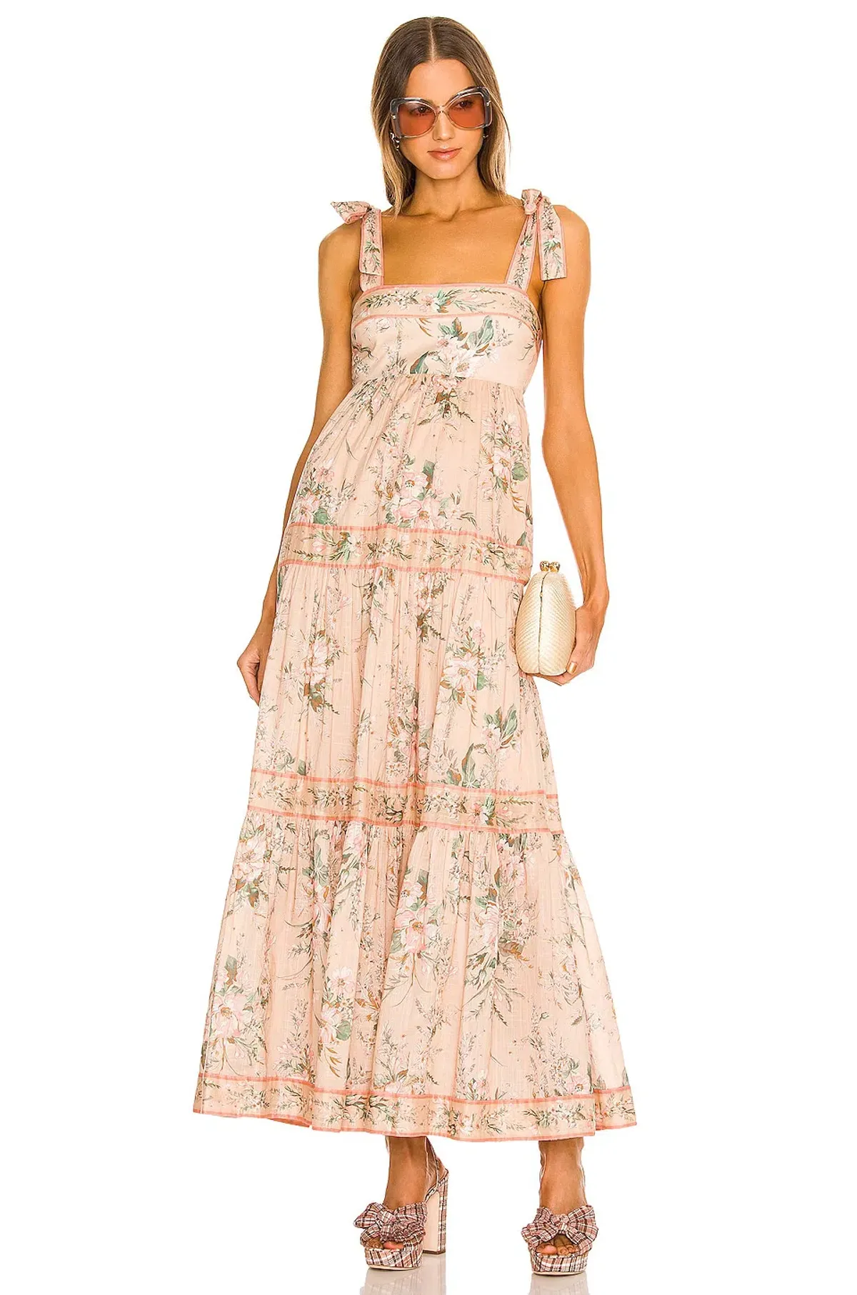 Zimmermann Moonshine Tie Shoulder Dress Cream Floral Size 6 for rent on The Volte - main image