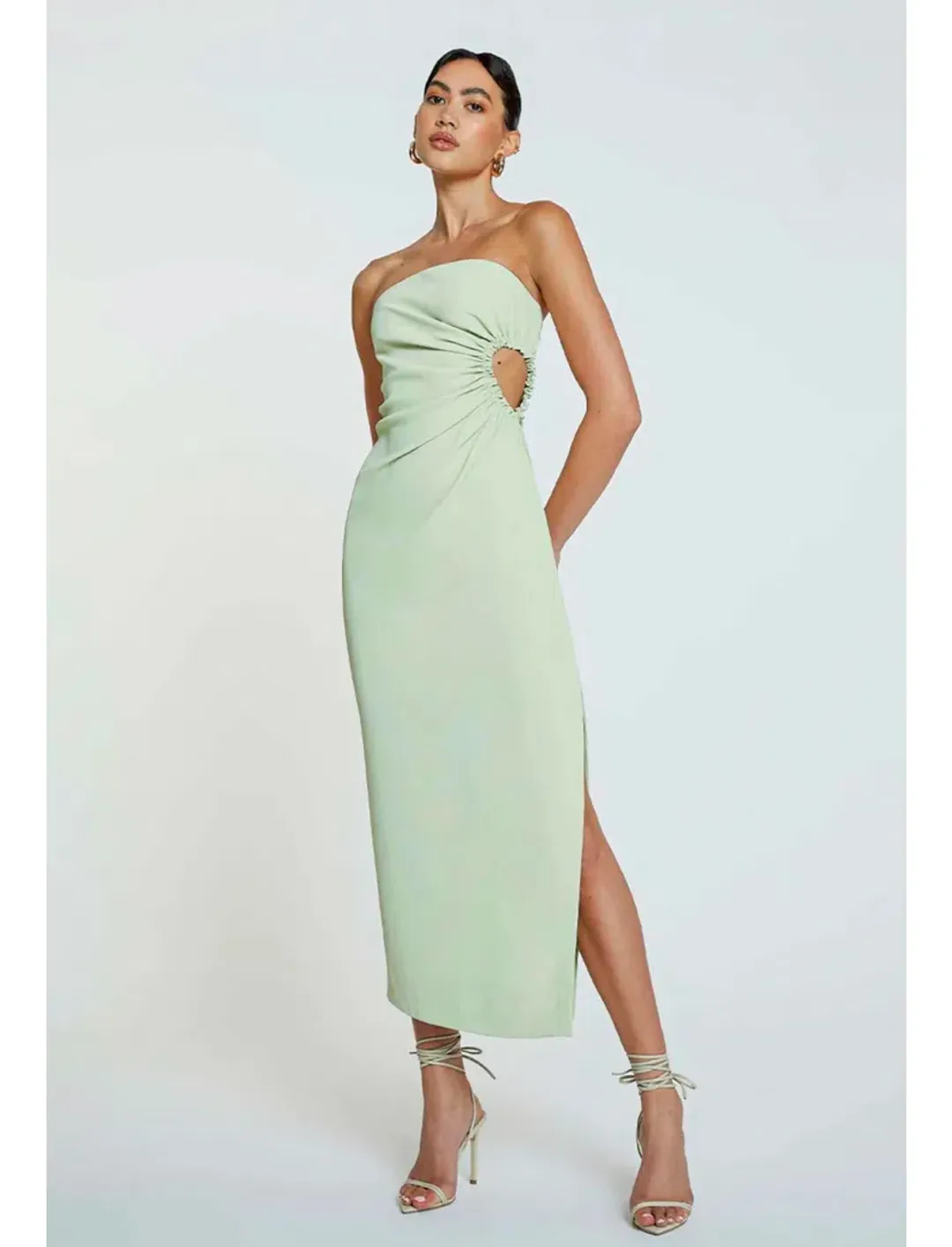 By Johnny Selena Strapless Midi Dress Avocado Green Size 8 / S for rent on The Volte - main image