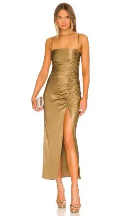 Shona Joy Thalia Bias Ruched Midi Dress Cumin Green Size 10 for rent on The Volte - image 1