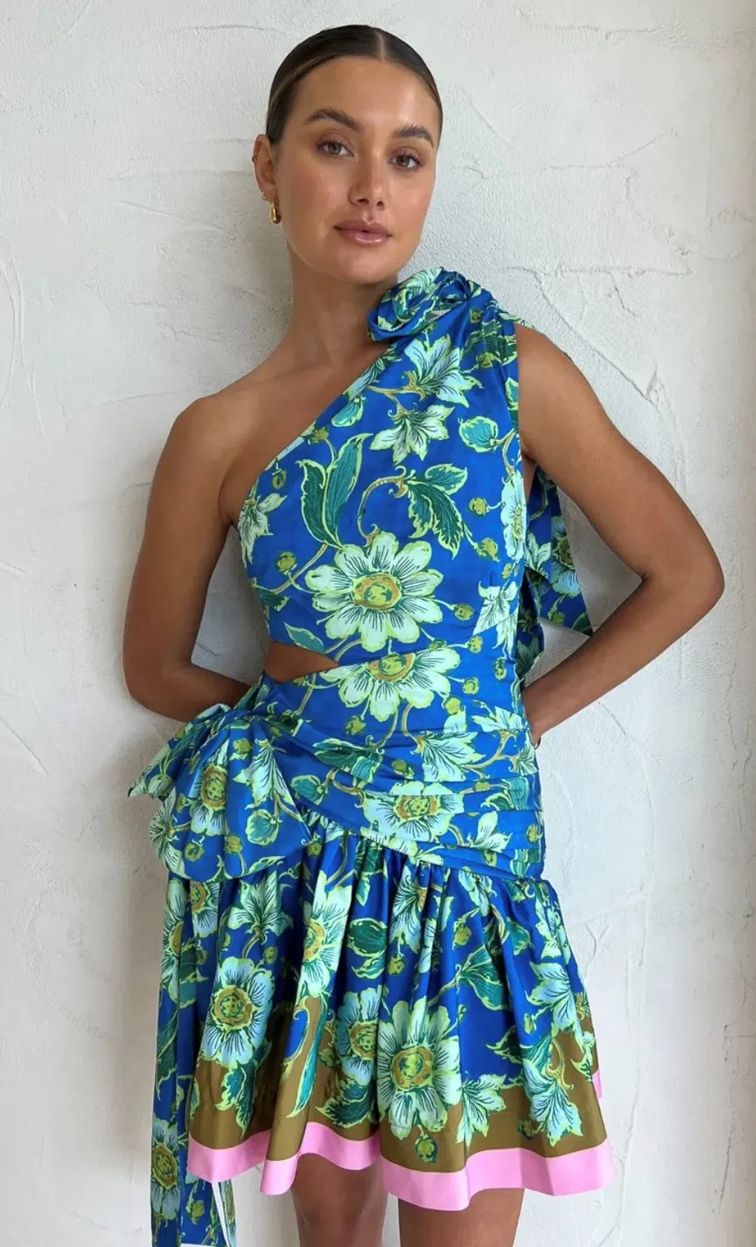 Alemais Winnie One Shoulder Mini Dress Blue Floral Size 10  for rent on The Volte - main image