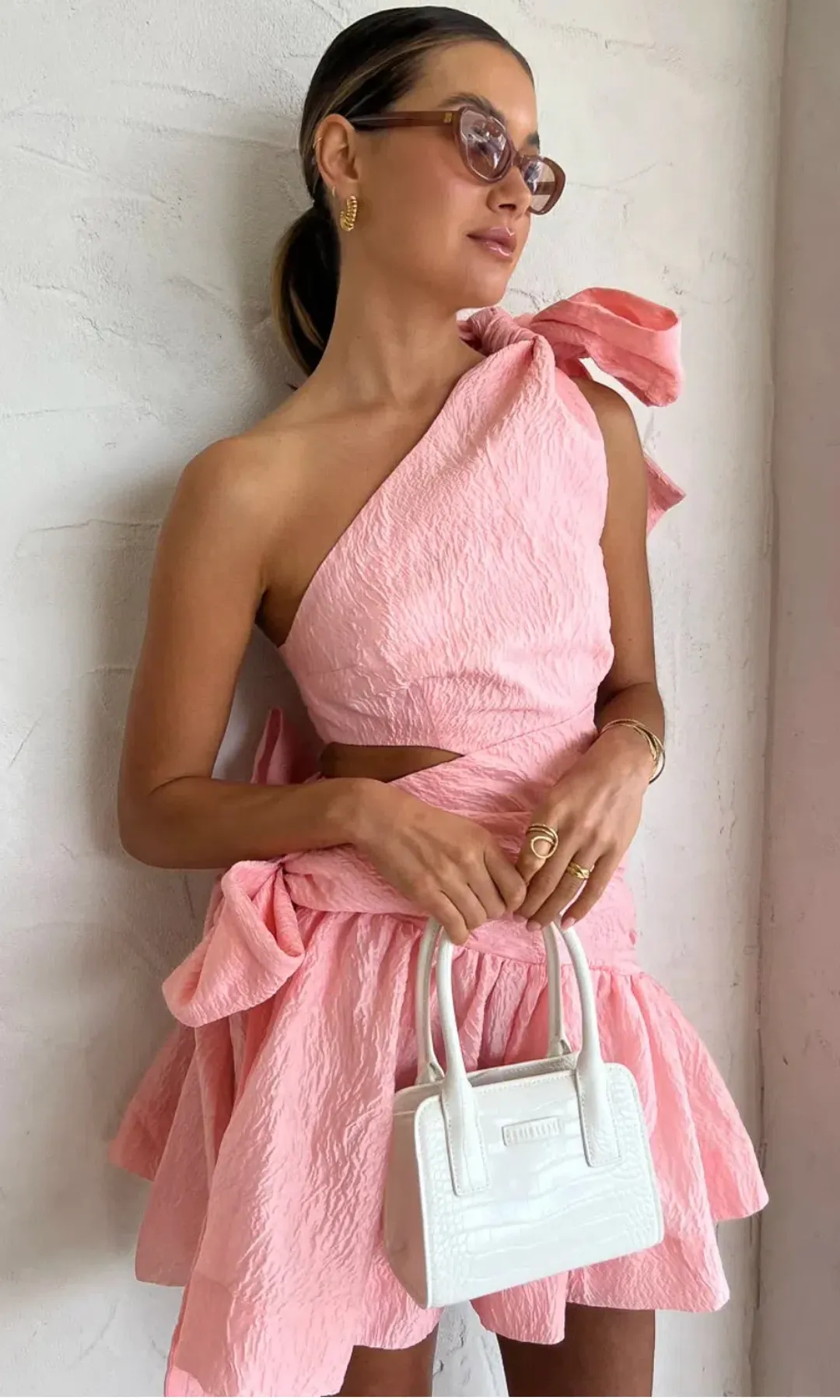 Alemais Aria One Shoulder Mini Dress Pink Size 10  for rent on The Volte - main image