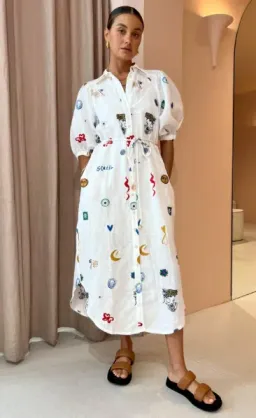 Alemais Soleil Embroidered Shirtdress In Ivory Size 10  for rent on The Volte - image 1