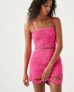 Aje Evelyn Sequin Top and Catara Sequin Mini Skirt Set in Rouge Pink Size 8 / S for rent on The Volte - image 2