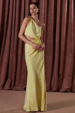 Misha Kristin Satin Gown in soft lime size 8 for rent on The Volte - image 3