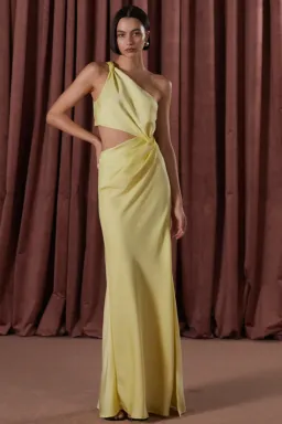 Misha Kristin Satin Gown in soft lime size 8 for rent on The Volte - image 1