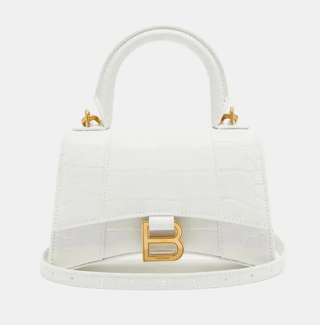 Balenciaga Hourglass XS Crocodile Effect Leather Bag White for rent on The Volte - main image