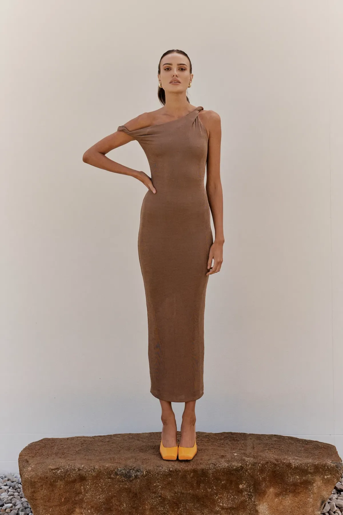 Johansen Long Poppy Dress Taupe Size 10 for rent on The Volte - main image
