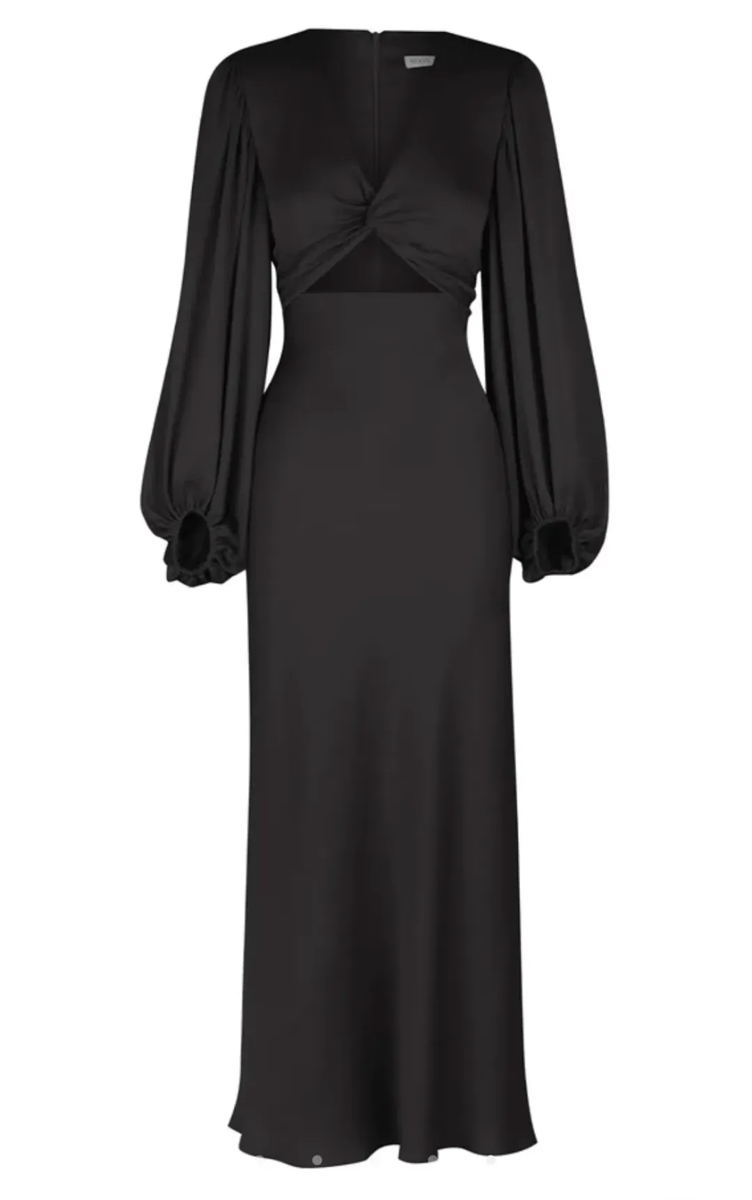 Shona Joy Luxe Twist Front Balloon Sleeve Midi Dress Black Size 6 / XS for rent on The Volte - main image