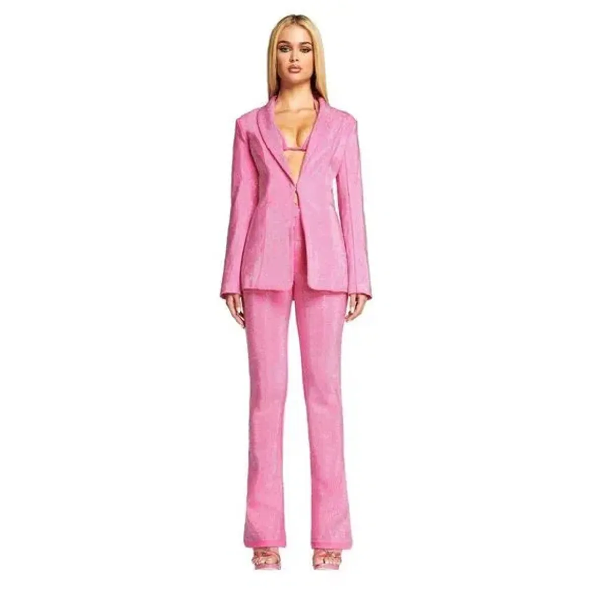 I.AM.GIA Maria Jacket and Pants and Kora Bra Top Set in Pink Rhinestones Size xxs for rent on The Volte - main image