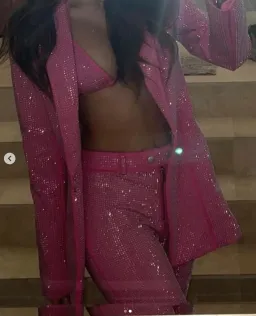 I.AM.GIA Maria Jacket and Pants and Kora Bra Top Set in Pink Rhinestones Size xxs for rent on The Volte - image 4