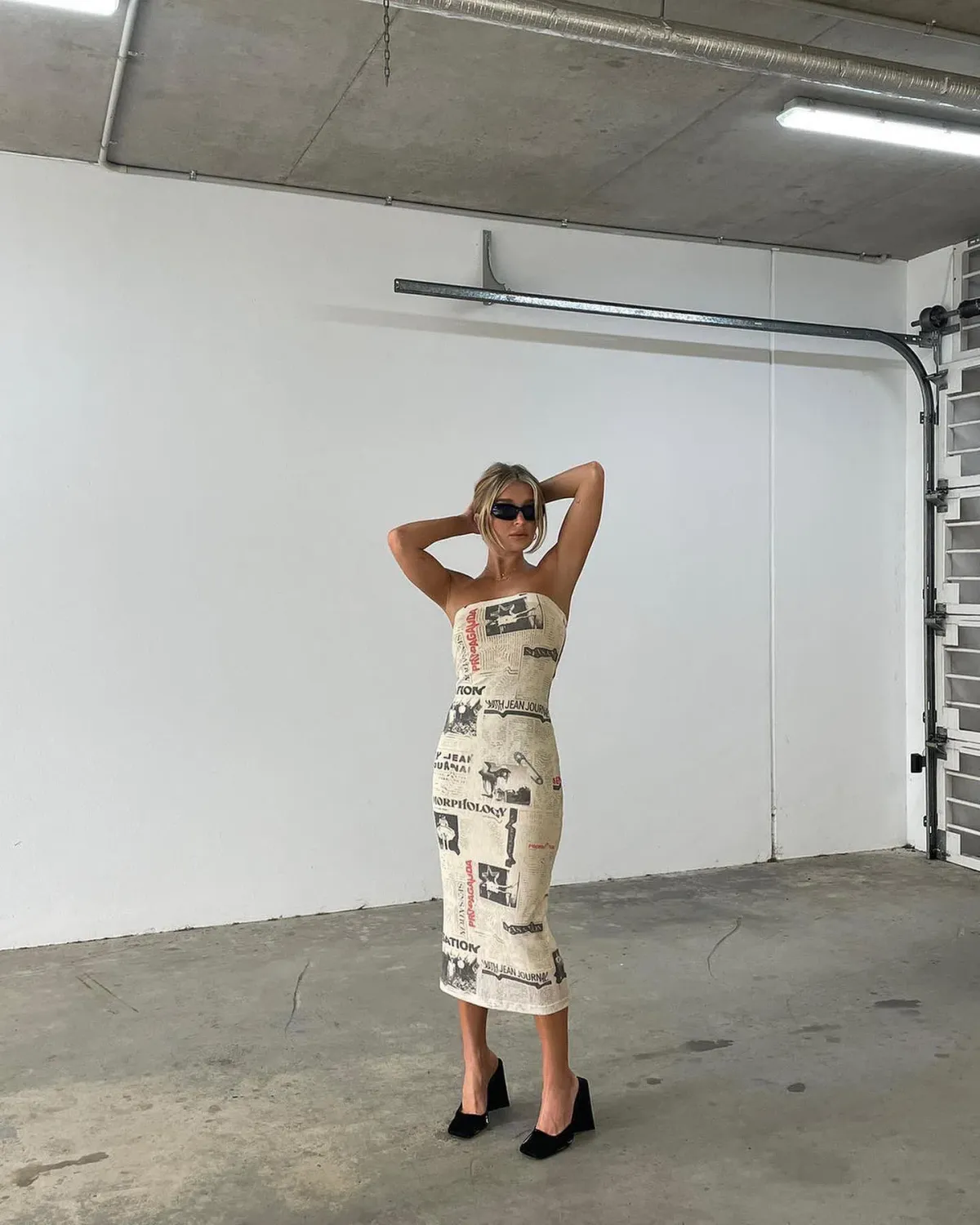 With Jean Frankie Midi Dress Read All About It Print Size S / Au 8 for rent on The Volte - main image