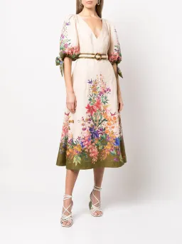 Zimmermann Tropicana Tie Sleeve Midi Dress Floral Size 1 / Au 10 for rent on The Volte - image 1
