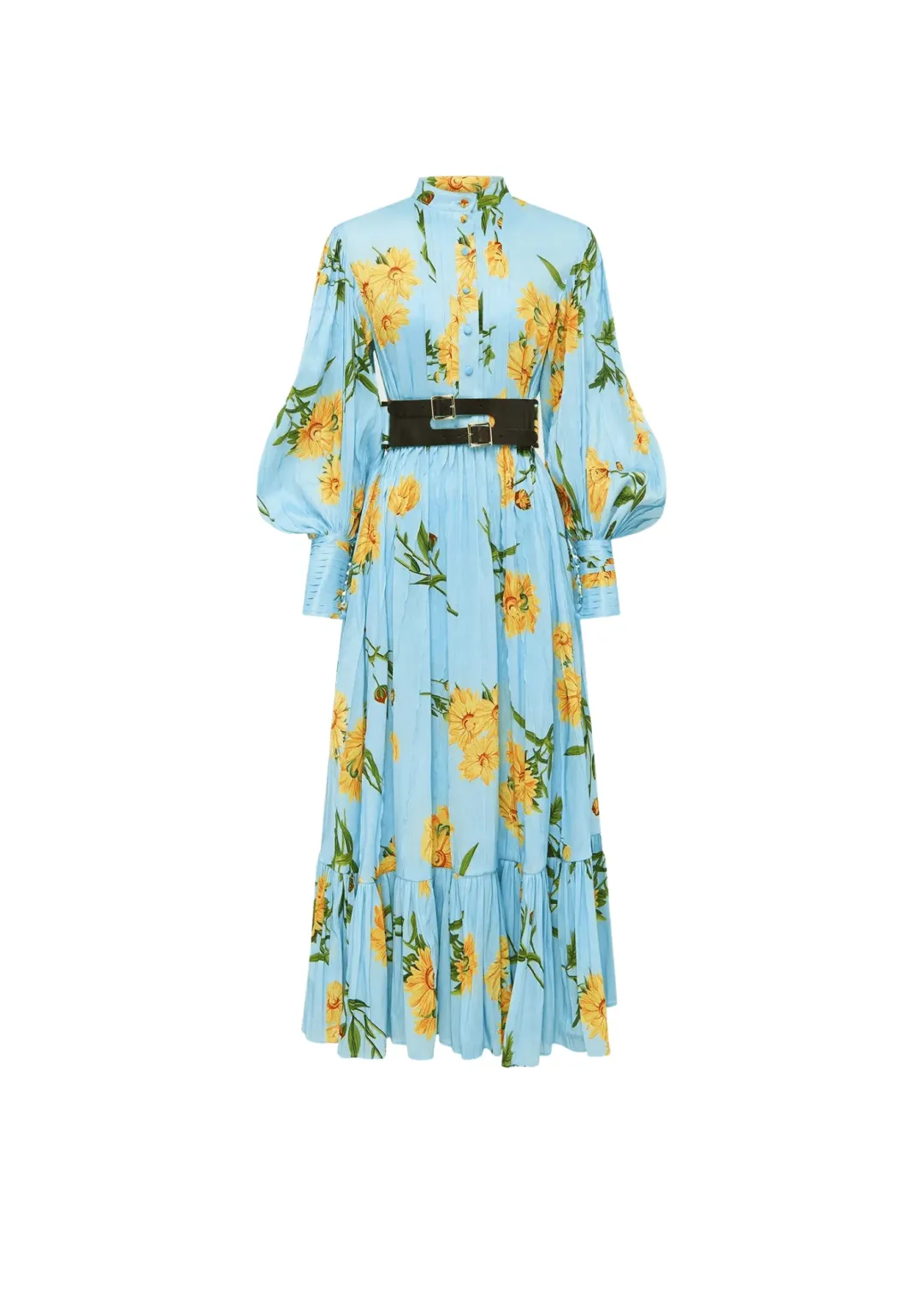 Leo Lin / Marguerite Bleu Silk Linen Dress / Bleu Floral Print / Size 14 for rent on The Volte - main image