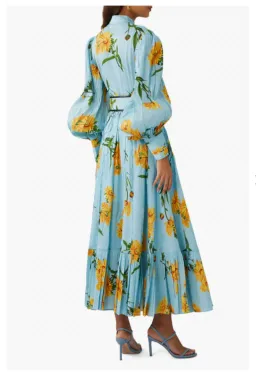 Leo Lin / Marguerite Bleu Silk Linen Dress / Bleu Floral Print / Size 14 for rent on The Volte - image 3