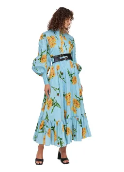 Leo Lin / Marguerite Bleu Silk Linen Dress / Bleu Flora / Size AU 12 for rent on The Volte - image 3