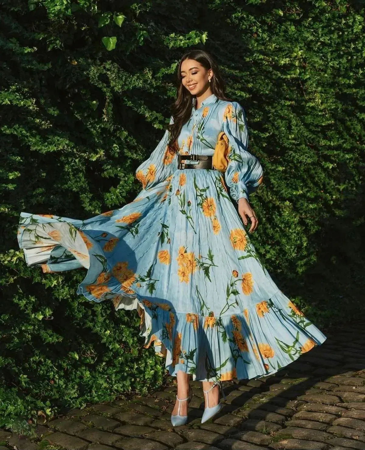 Leo Lin / Marguerite Bleu Silk Linen Dress / Bleu Flora / Size AU 12 for rent on The Volte - main image