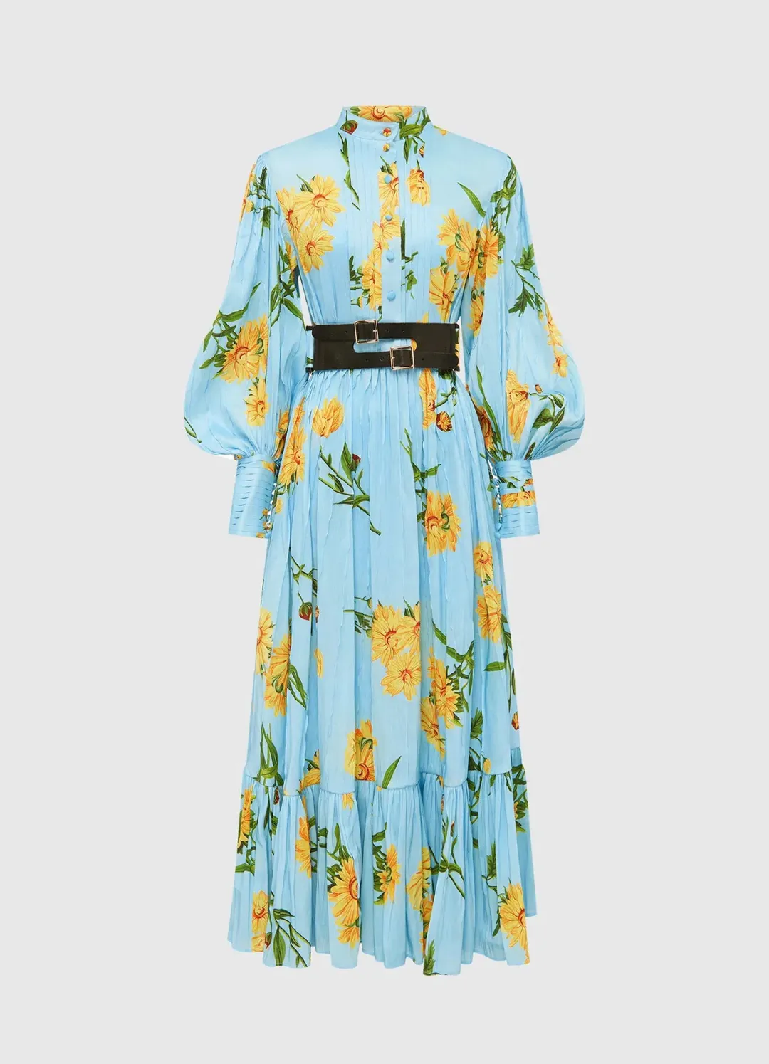 Leo Lin Marguerite Bleu Silk Linen Dress Marguerite Bleu Floral Size 10 for rent on The Volte - main image