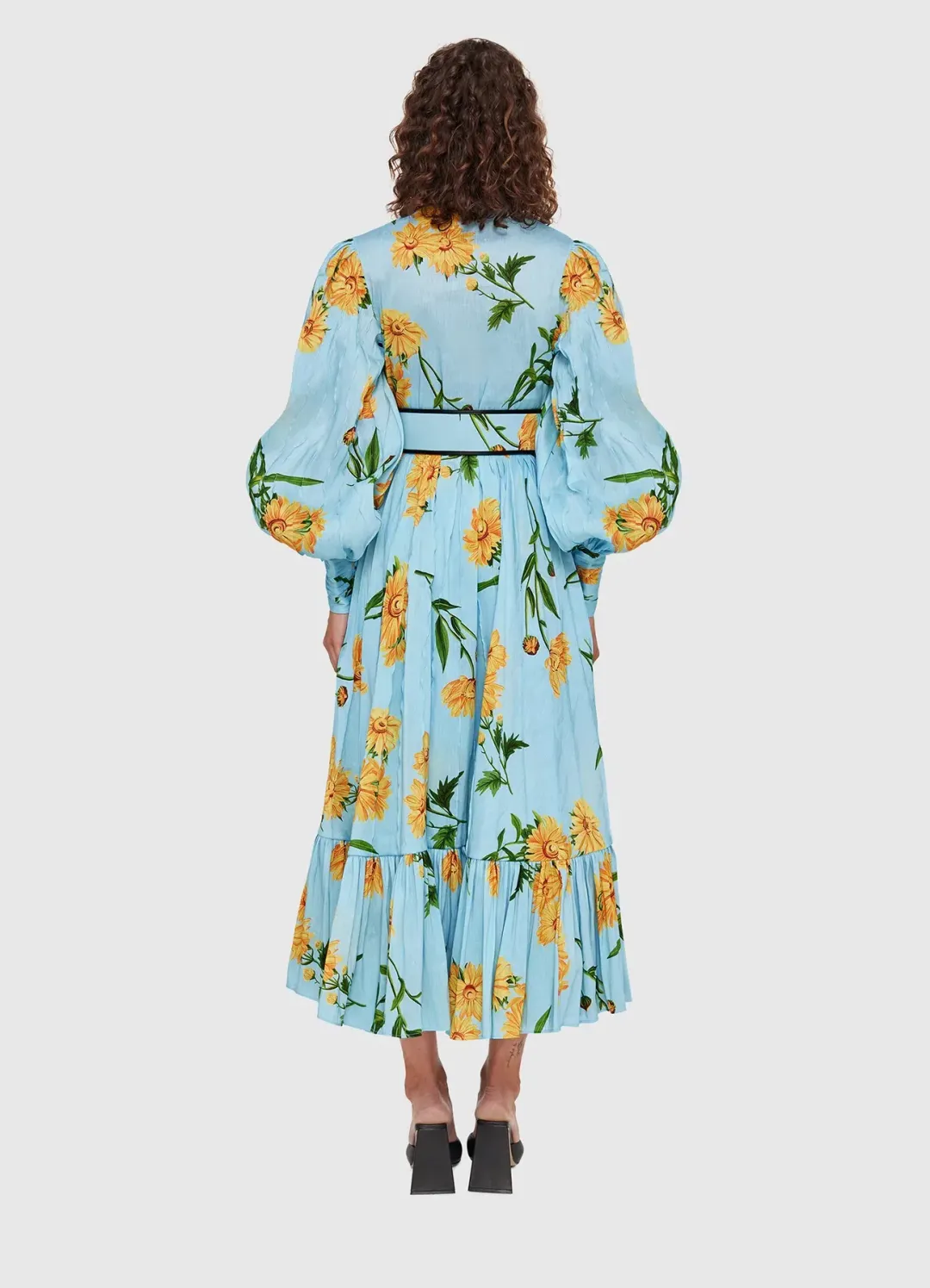 Leo Lin Marguerite Bleu Silk Linen Dress Marguerite Bleu Floral Size 10 for rent on The Volte - main image