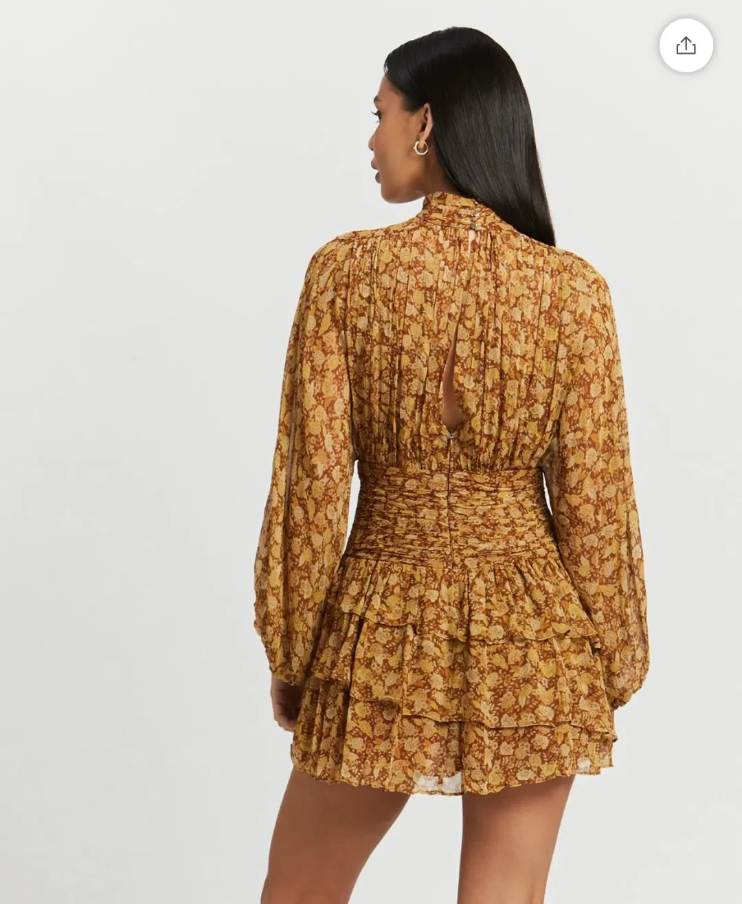 Shona Joy Sunset Long Sleeve Ruched Mini Dress Turmeric Size 10 / M for rent on The Volte - main image