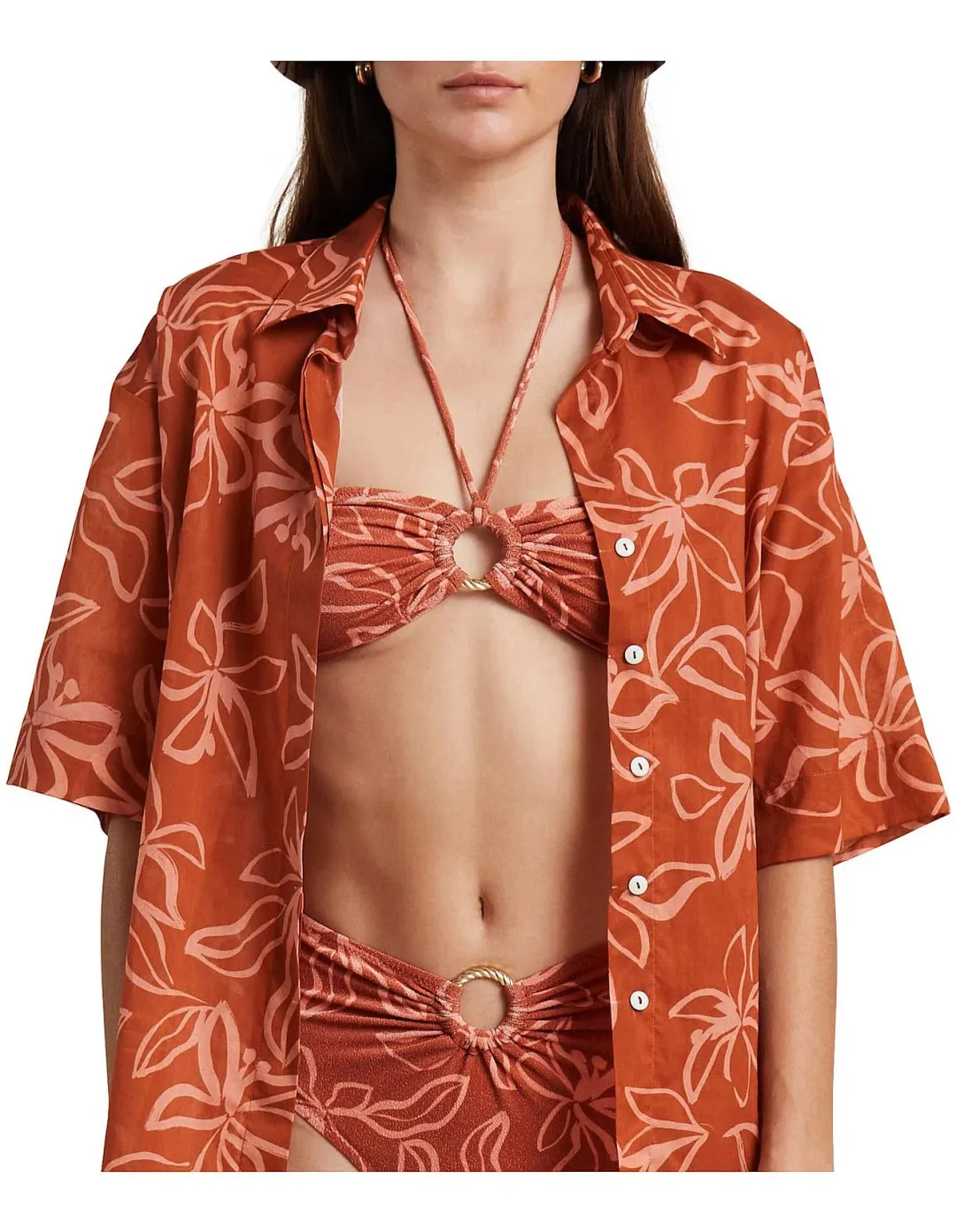 Bec & Bridge Aurora Bikini Top Orange Floral Size 8 for rent on The Volte - main image