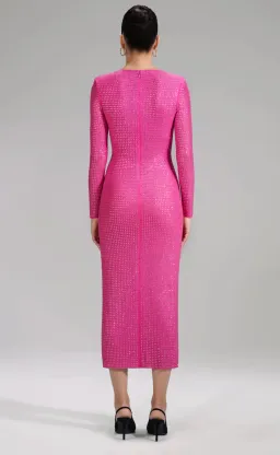 Self Portrait Pink Rhinestone Mesh Midi Dress Size 8 for rent on The Volte - image 2