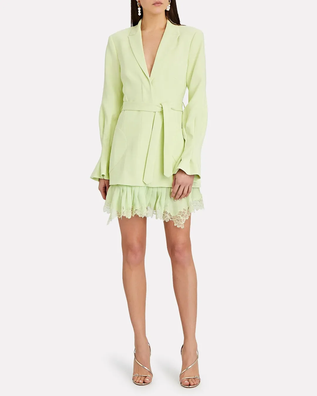 Jonathan Simkhai Victoria Lace Trimmed Blazer Dress Green Size 12 for rent on The Volte - main image