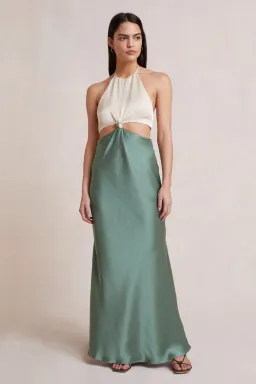 Bec & Bridge Carrie Halter Dress White/Green Size 6 for rent on The Volte - image 1