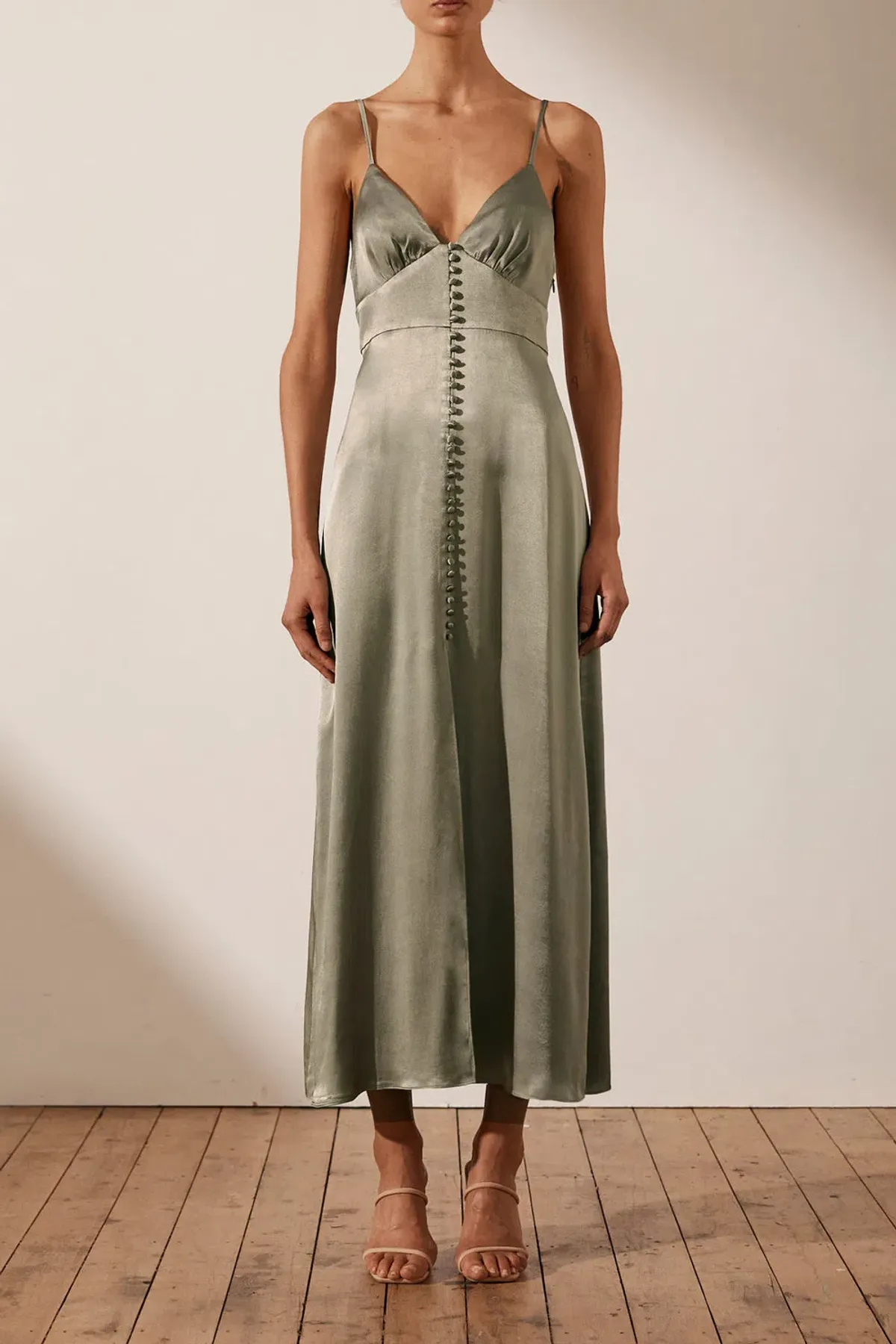 Shona Joy La Lune Cocktail Midi Dress Sage Size 10 for rent on The Volte - main image