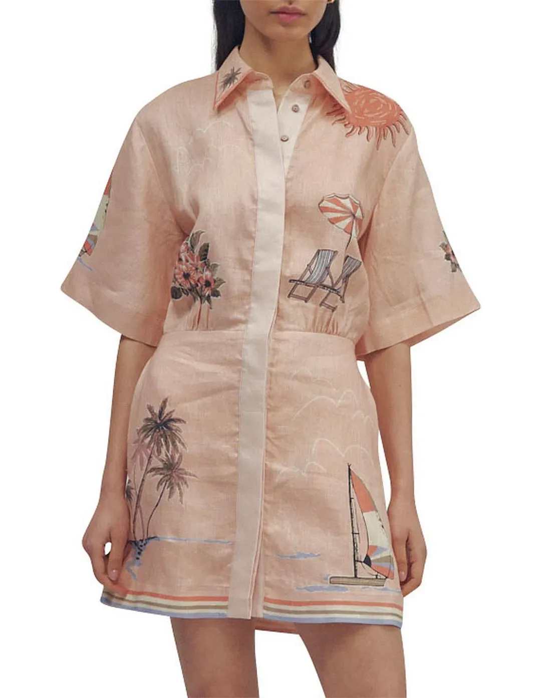 Alemais Marina Mini Shirt Dress Peach Size AU 6 for rent on The Volte - main image