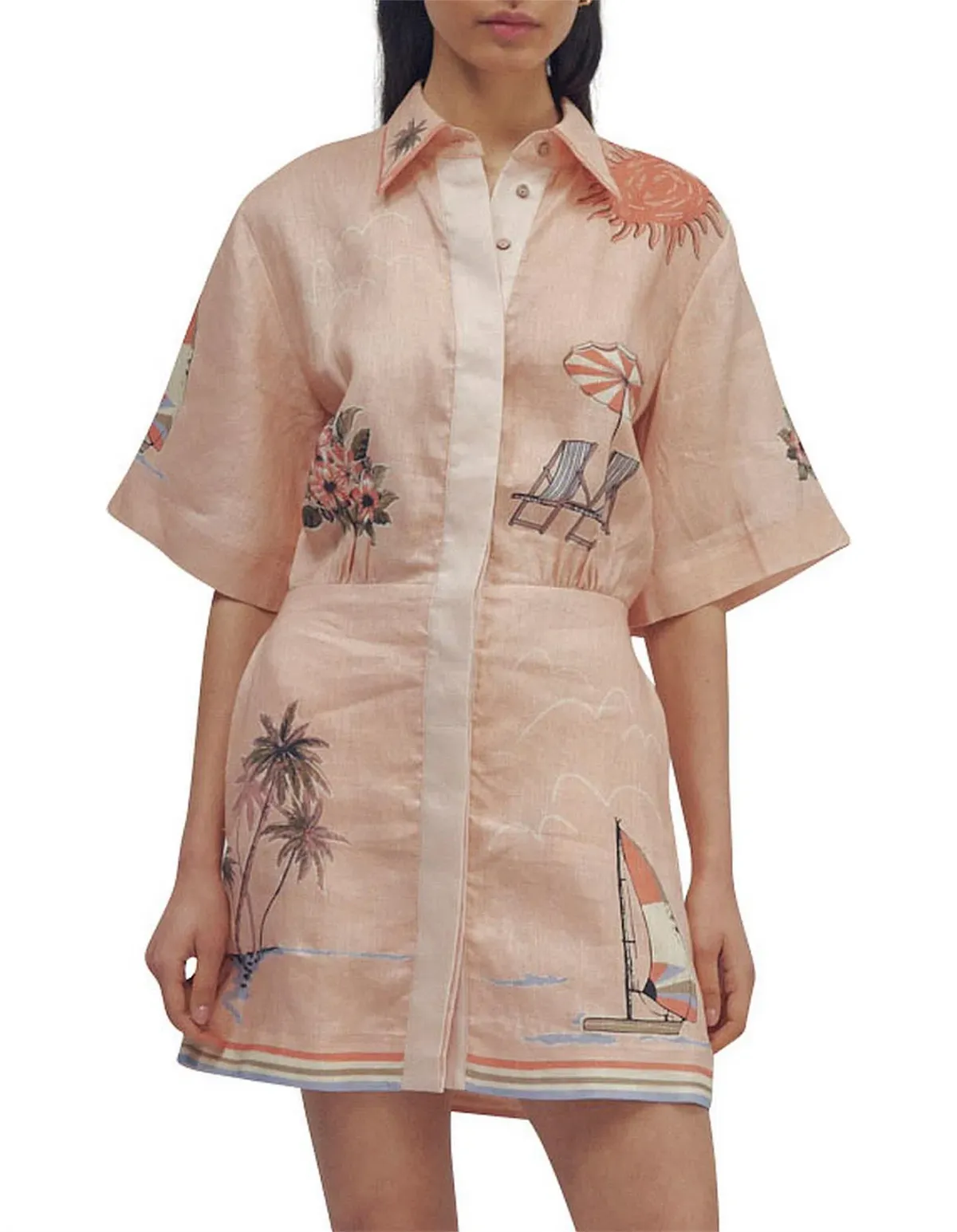 Alemais Marina Mini Shirt Dress Peach Size AU 6 for rent on The Volte - main image