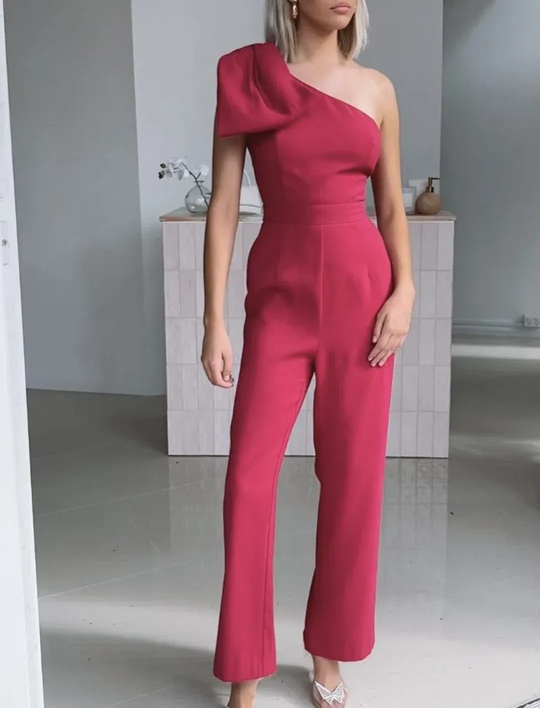 Sheike Jumpsuit Ft. A Statement Bow Fairmont Jumpsuit Pink Size 6 for rent on The Volte - main image