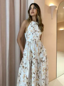 Shona Joy Roxanne Linen Open Back Tiered Midi Dress Beige Size AU 12 for rent on The Volte - image 5