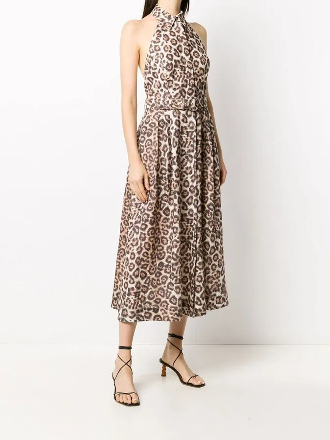 Zimmermann Bonita Belted Linen Halterneck Midi Dress Leopard Print Size 2 / Au 12 for rent on The Volte - main image