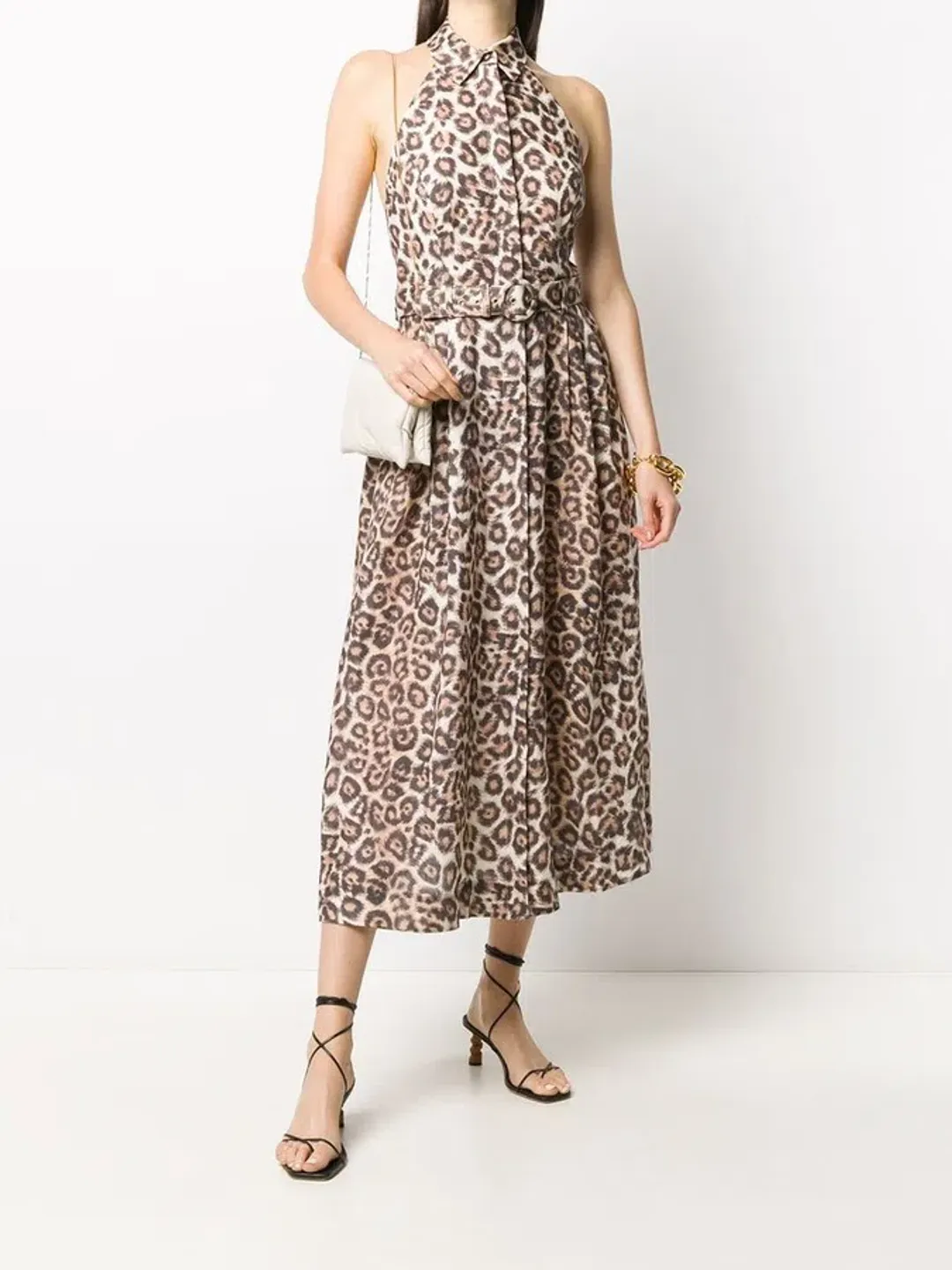 Zimmermann Bonita Belted Linen Halterneck Midi Dress Leopard Print Size 2 / Au 12 for rent on The Volte - main image