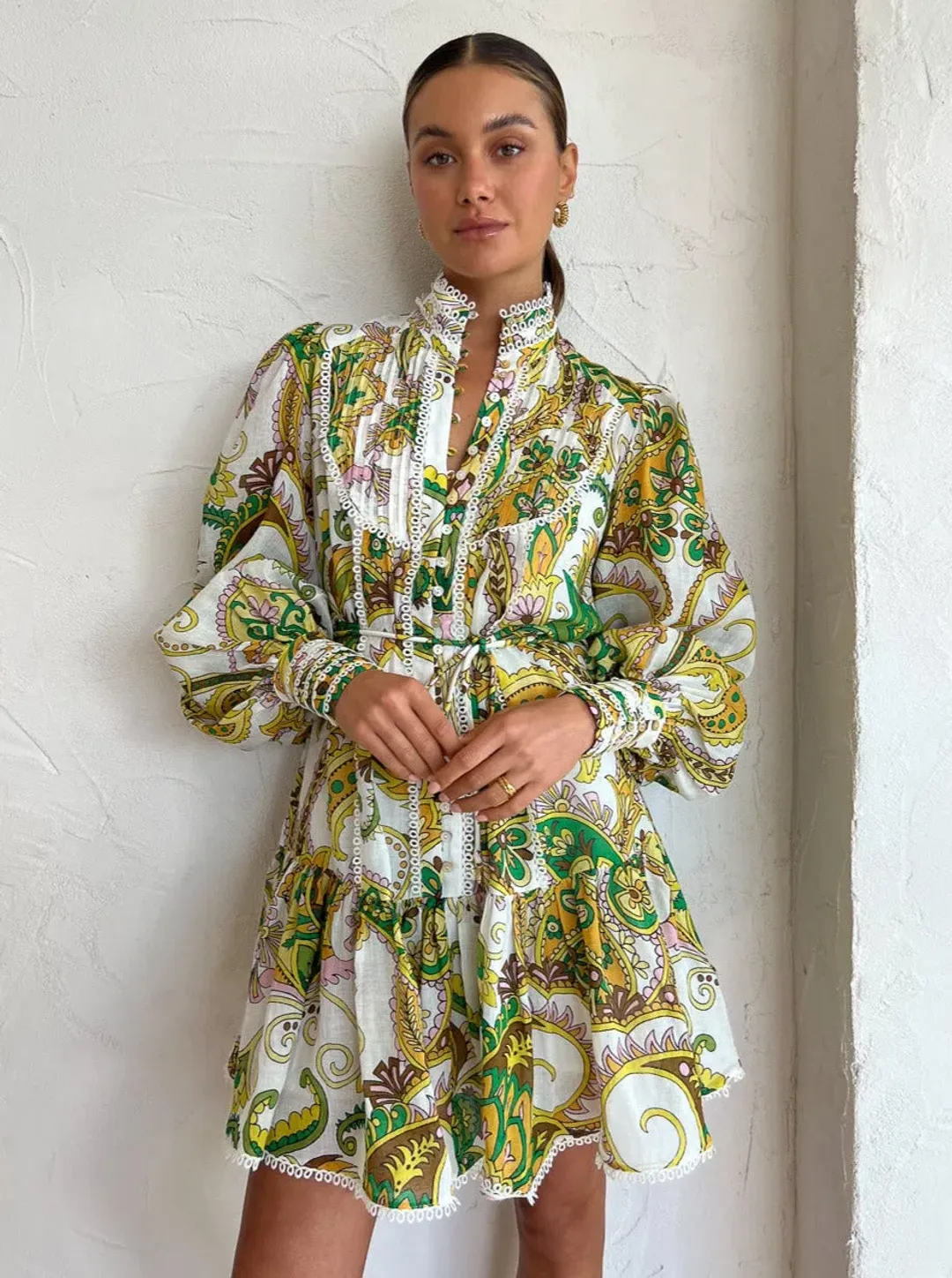 Alemais Octavia Ruffle Mini Dress Green Size 8 for rent on The Volte - main image