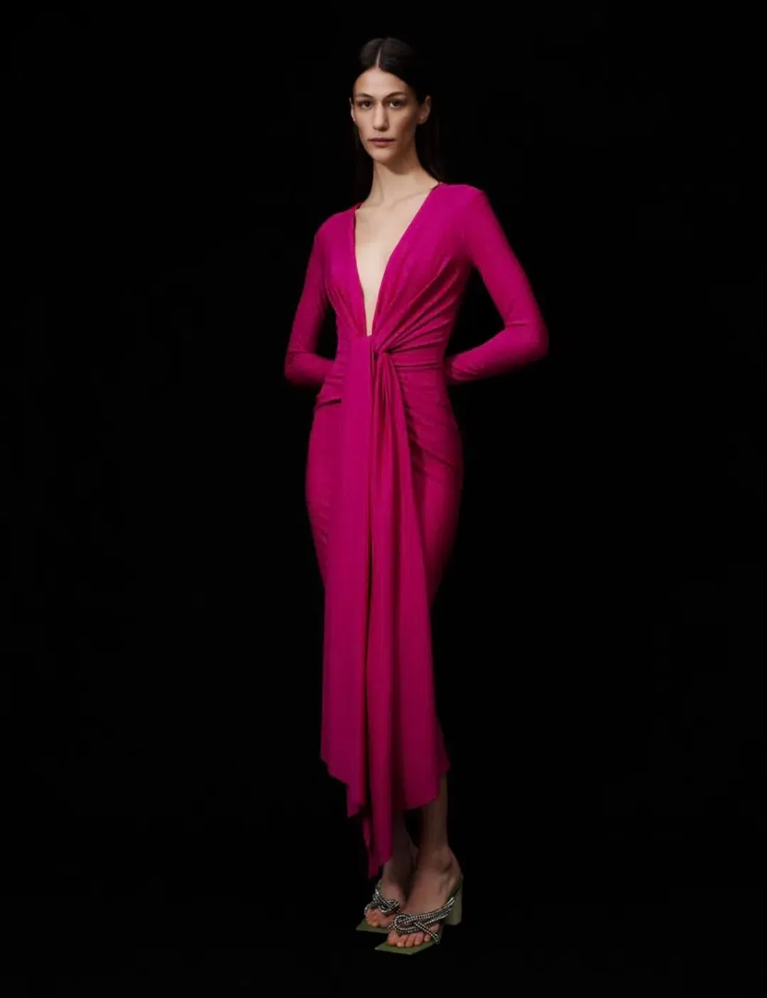 Solace London Lorena Midi Dress Barbie Pink Size 8 / S for rent on The Volte - main image