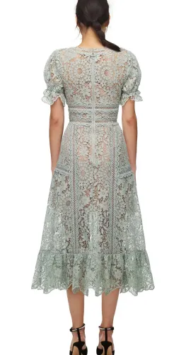 Self Portrait Guipure Lace Midi in Pistachio Size 14 for rent on The Volte - image 2