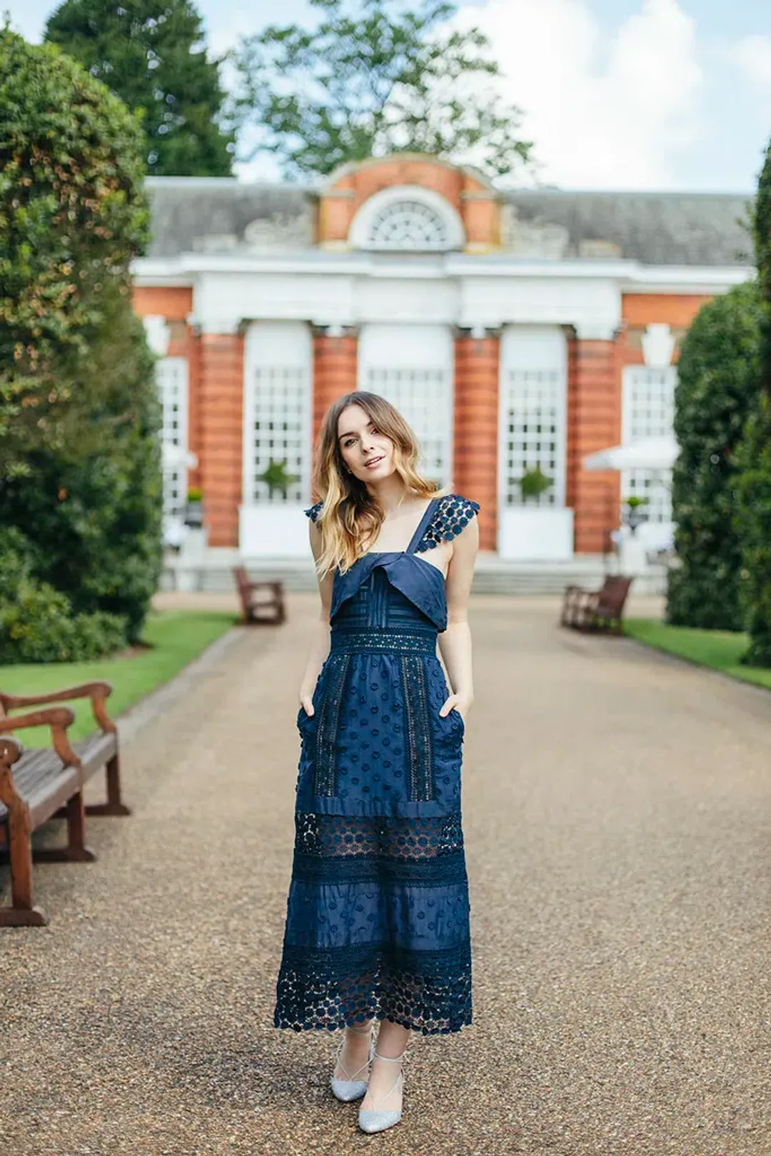 Self Portrait Bluebell Lace Insert Midi Dress Navy Size 10 for rent on The Volte - main image