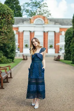 Self Portrait Bluebell Lace Insert Midi Dress Navy Size 10 for rent on The Volte - image 2
