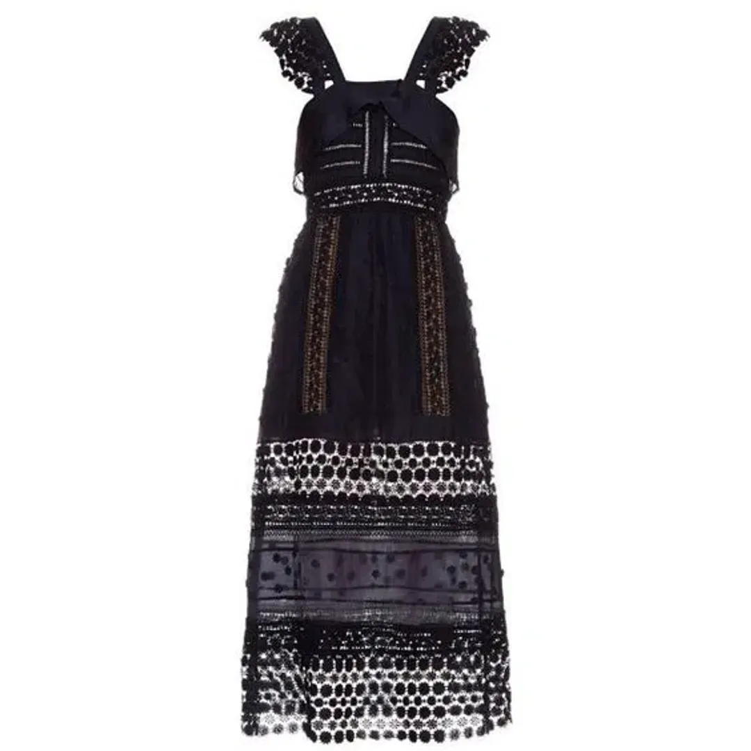 Self Portrait Bluebell Lace Insert Midi Dress Navy Size 10 for rent on The Volte - main image