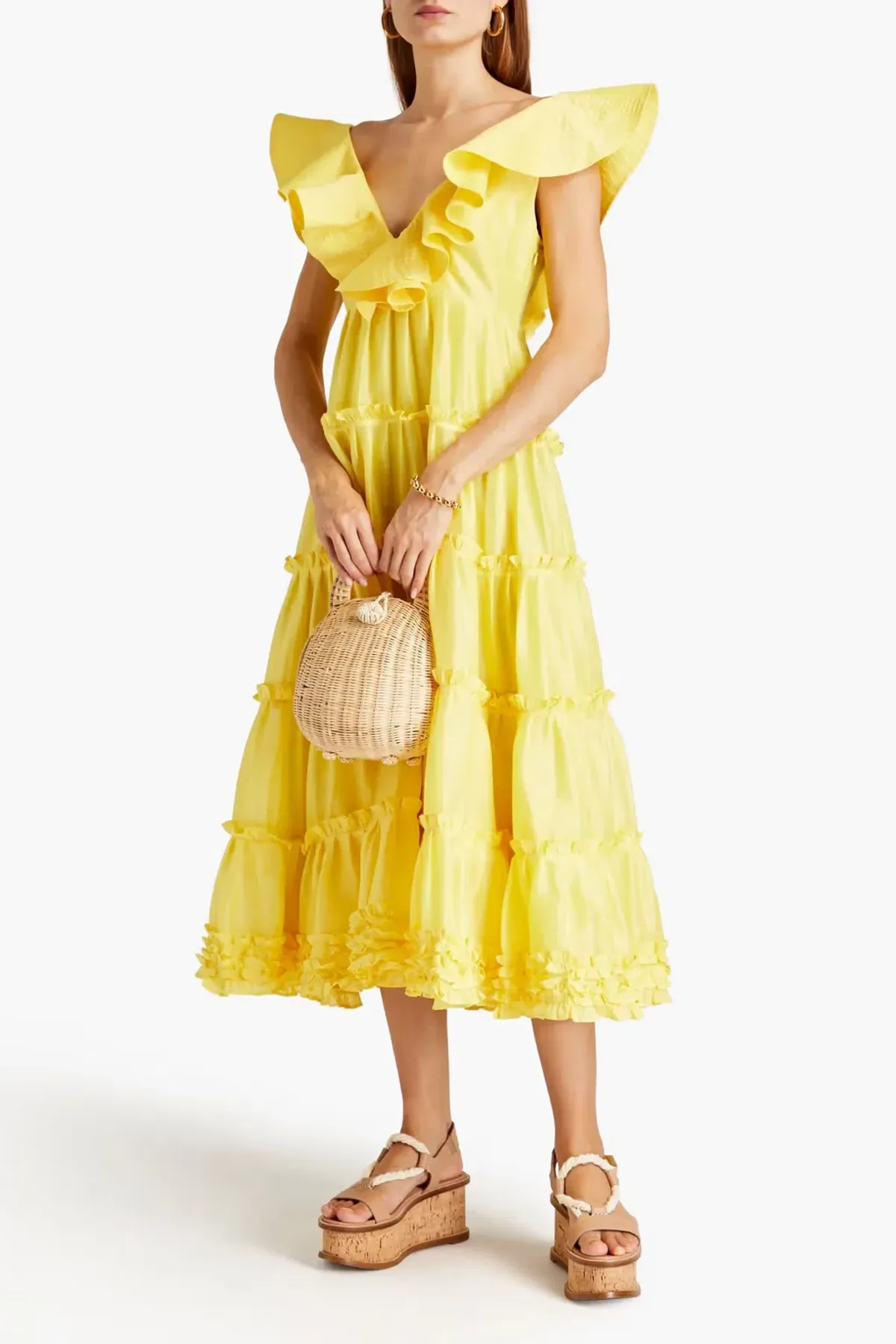 Leo Lin Limon Silk Linen Dress Yellow Size 8 for rent on The Volte - main image