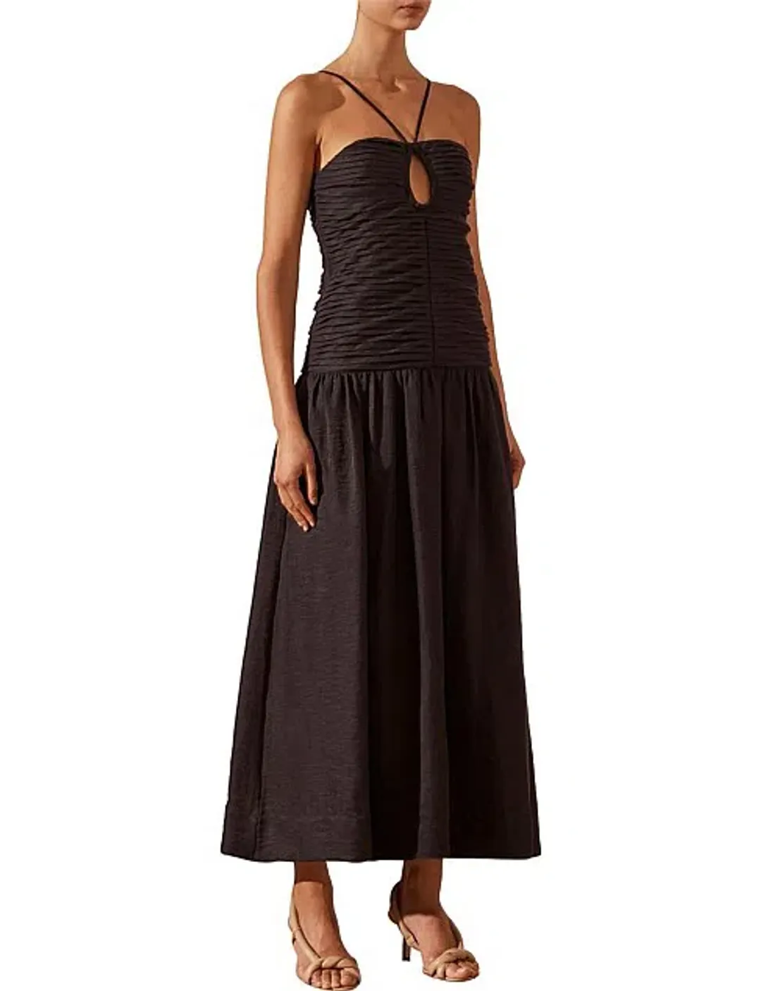 Shona Joy Thea Sleevless Keyhole Midi Dress Black Size 8  for rent on The Volte - main image
