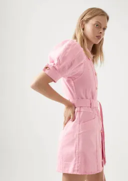 AJE Flora Denim Puff Sleeve Mini Dress Bon Bon Pink Size 14 for rent on The Volte - image 3