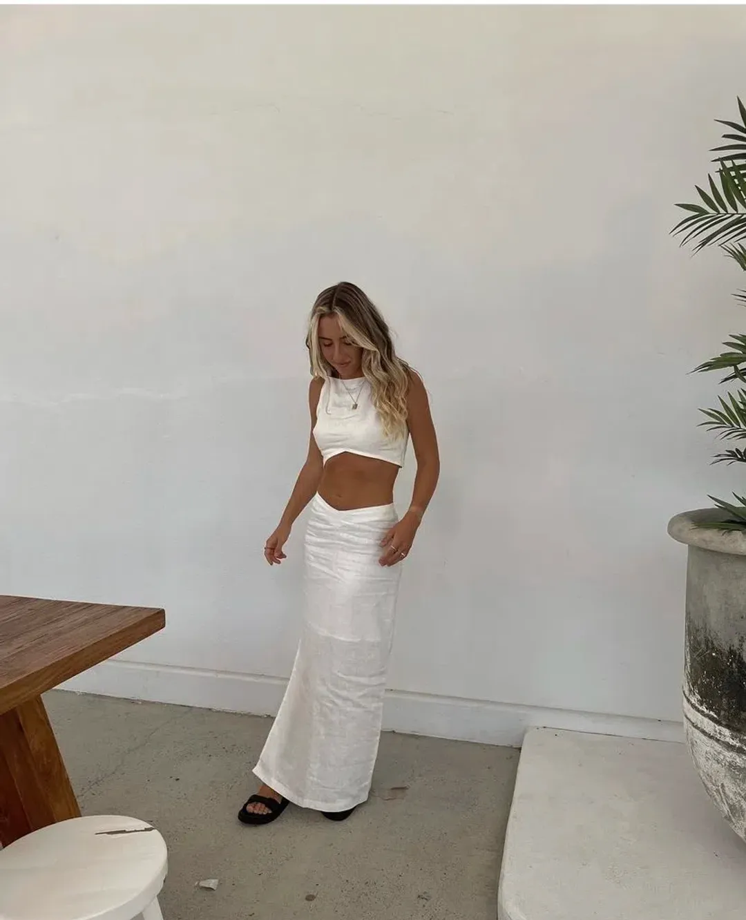 Sir the Label Ambroise Knot Crop Top and Midi Skirt Set White Size 1/Au 8 for rent on The Volte - main image
