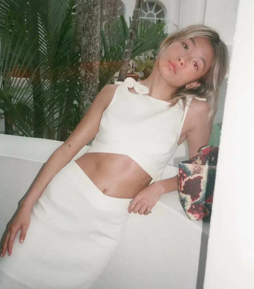 Sir the Label Ambroise Knot Crop Top and Midi Skirt Set White Size 1/Au 8 for rent on The Volte - main image