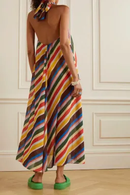 Ganni Striped Halter Neck Recycled Chiffon Midi Dress Multi Size AU 10  for rent on The Volte - image 3
