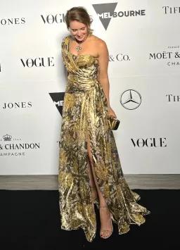 Dundas Gold Lame Gown Gold AU Size 6   for rent on The Volte - image 1