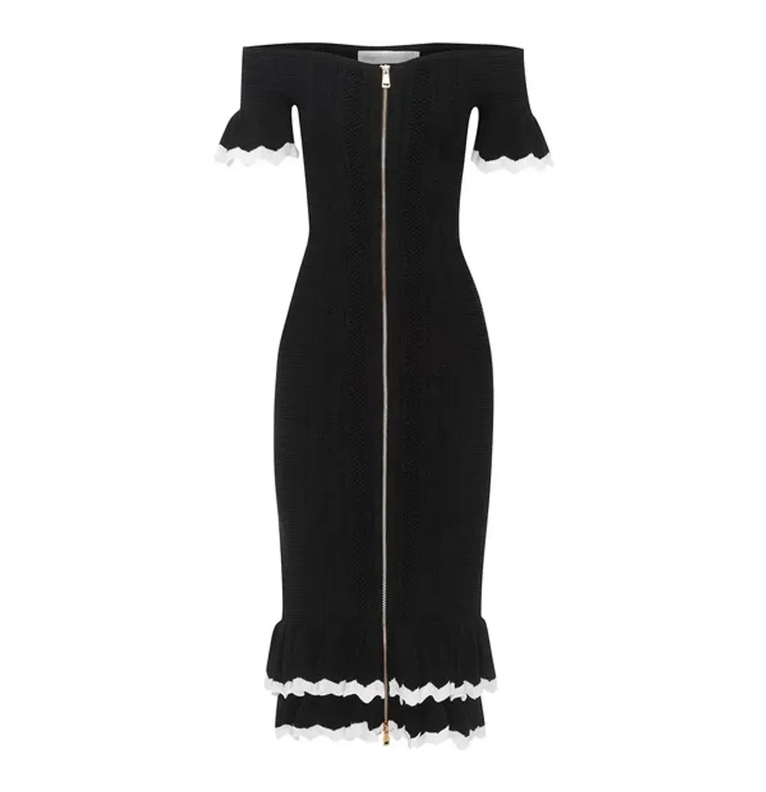 Alice McCall Black and White Ribbed midi Dress Black Size AU 6 for rent on The Volte - main image