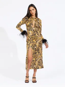 Alice McCall Gold Dust Feather Midi Dress Gold Size 4 /AU 8 for rent on The Volte - image 2